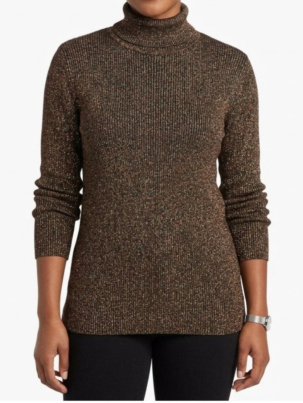 Chico's Womens Brown Silk Blend Turtleneck Sweater Long Sleeve Knit 3 XL